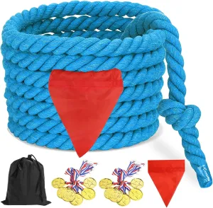 Outdoor Games 60ft Tug of War Rope for Kids Adult, Field Day Family Reunion Outside Yard Backyard Lawn Carnival Camping Picnic Games for Team Building, Blue