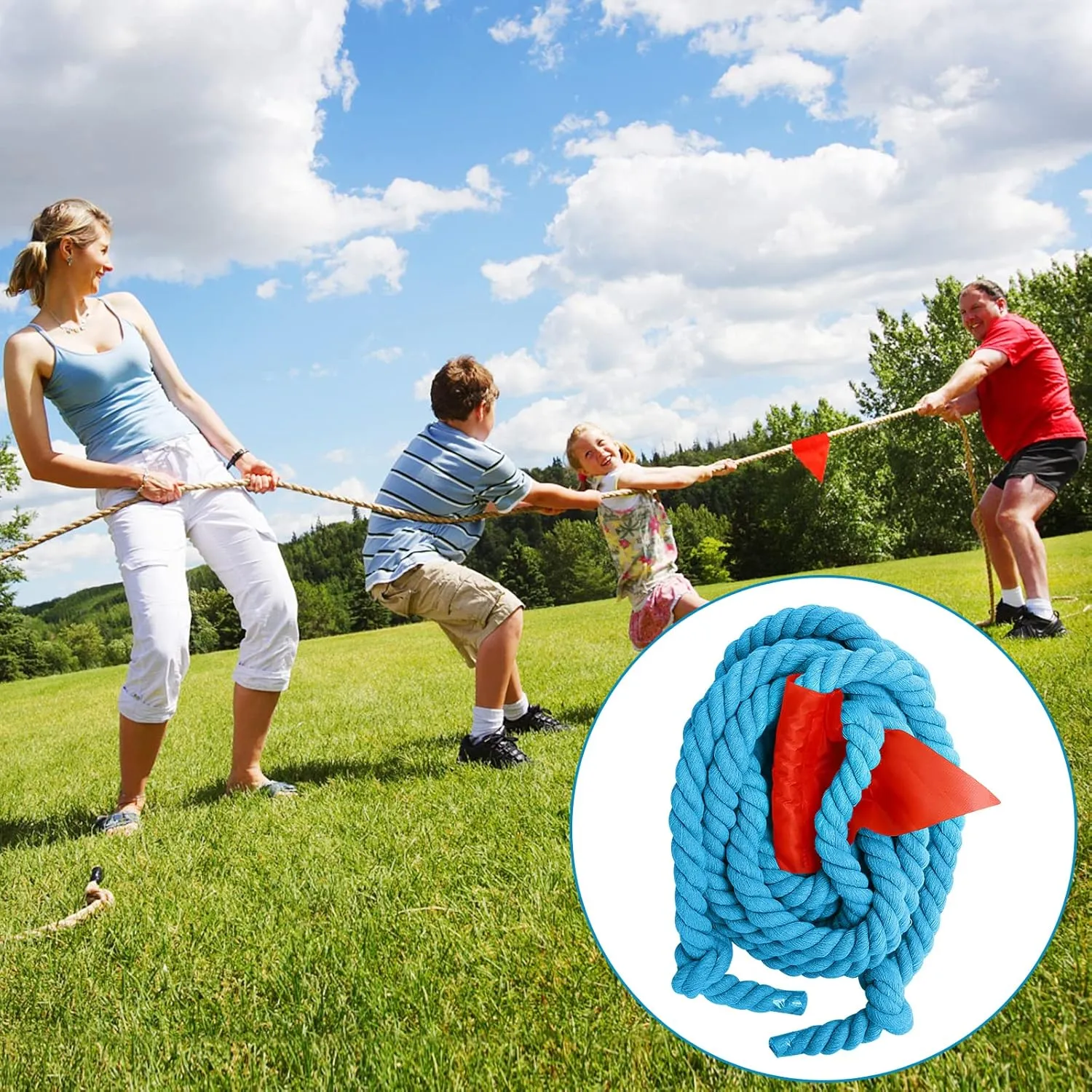 Outdoor Games 60ft Tug of War Rope for Kids Adult, Field Day Family Reunion Outside Yard Backyard Lawn Carnival Camping Picnic Games for Team Building, Blue