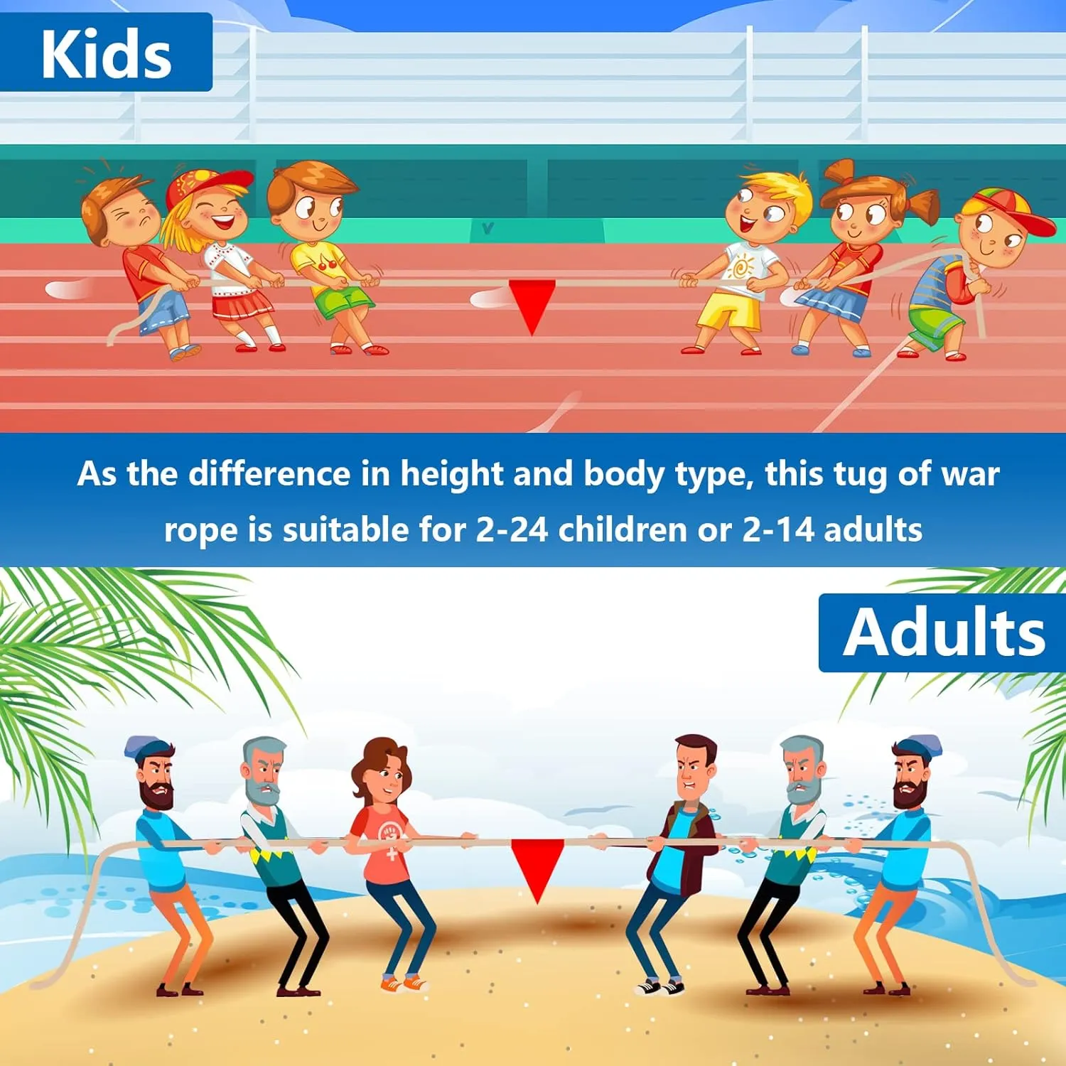 Outdoor Games 60ft Tug of War Rope for Kids Adult, Field Day Family Reunion Outside Yard Backyard Lawn Carnival Camping Picnic Games for Team Building, Blue