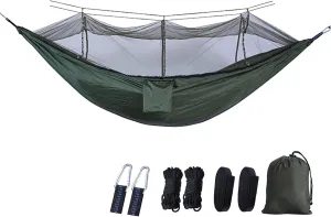 Outdoor Hammock with MosquitoNet, Lightweight Portable Hammock, 600 lbs Weight-Bearing, Breathable Ultra-Light Parachute Nylon Camping Travel Hammock, Dark Army Green, VT5HK596A8A63VUG3
