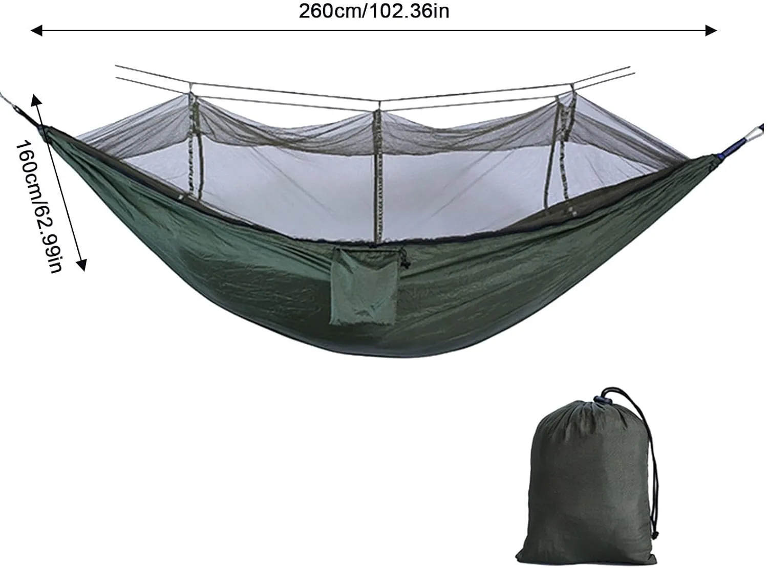 Outdoor Hammock with MosquitoNet, Lightweight Portable Hammock, 600 lbs Weight-Bearing, Breathable Ultra-Light Parachute Nylon Camping Travel Hammock, Dark Army Green, VT5HK596A8A63VUG3