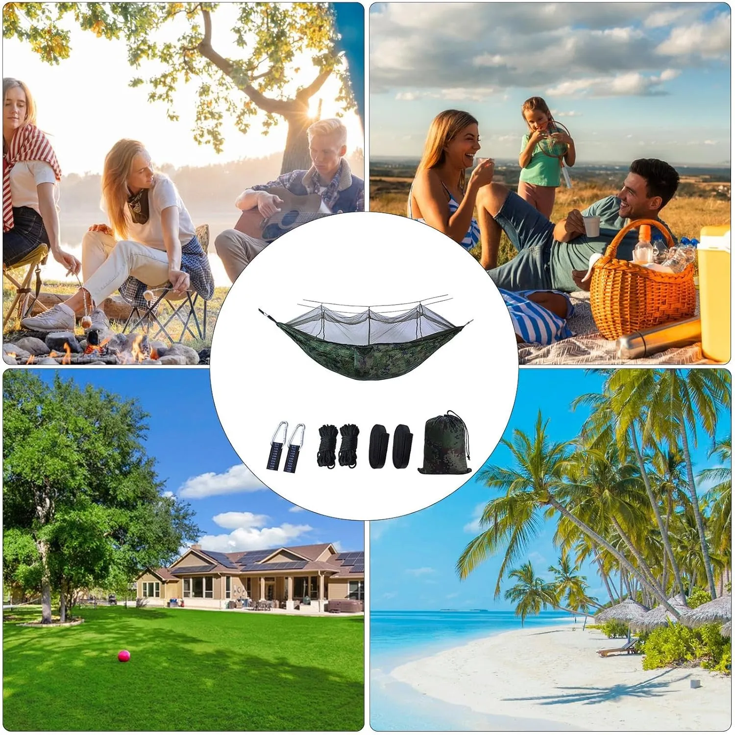 Outdoor Hammock with MosquitoNet, Lightweight Portable Hammock, 600 lbs Weight-Bearing, Breathable Ultra-Light Parachute Nylon Camping Travel Hammock