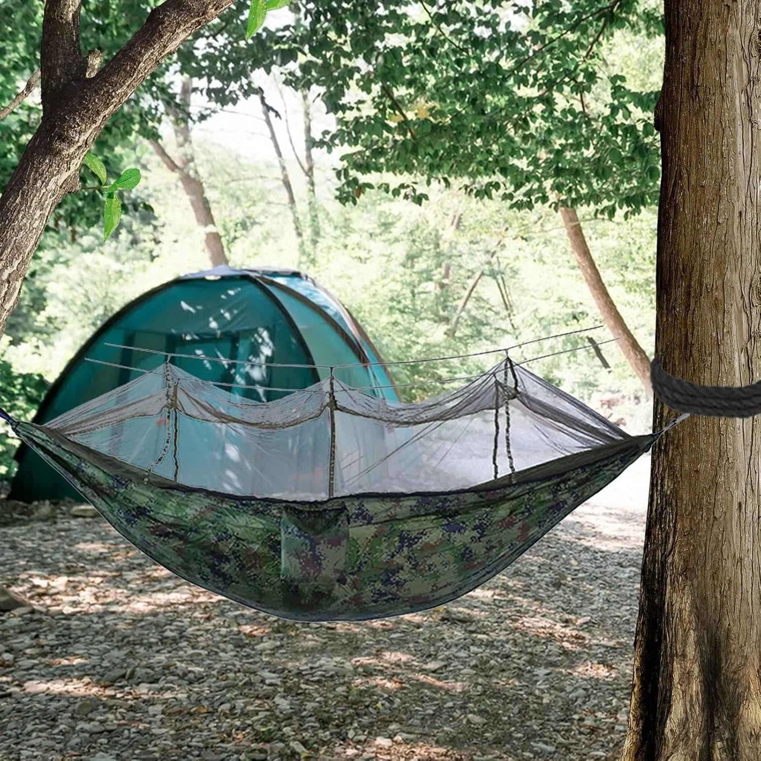 Outdoor Hammock with MosquitoNet, Lightweight Portable Hammock, 600 lbs Weight-Bearing, Breathable Ultra-Light Parachute Nylon Camping Travel Hammock