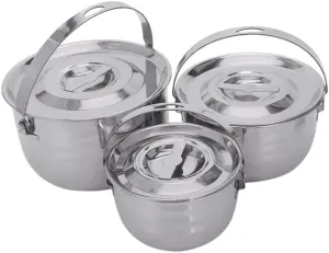Outdoor Hiking Barbecue Camping Cookware Set Stainless Steel Compact Campfire Cooking Pots and Pans Rugged 3Pc Cook Set for