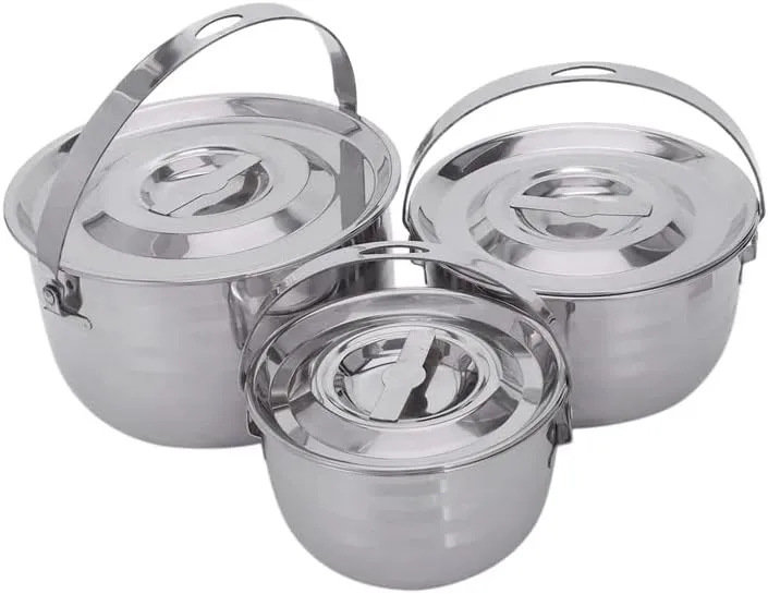 Outdoor Hiking Barbecue Camping Cookware Set Stainless Steel Compact Campfire Cooking Pots and Pans Rugged 3Pc Cook Set for