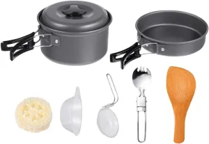 Outdoor Picnic Kitchenware Set 7-Piece Collapsible Camping Cookware Tea Kettle for 1-2 People