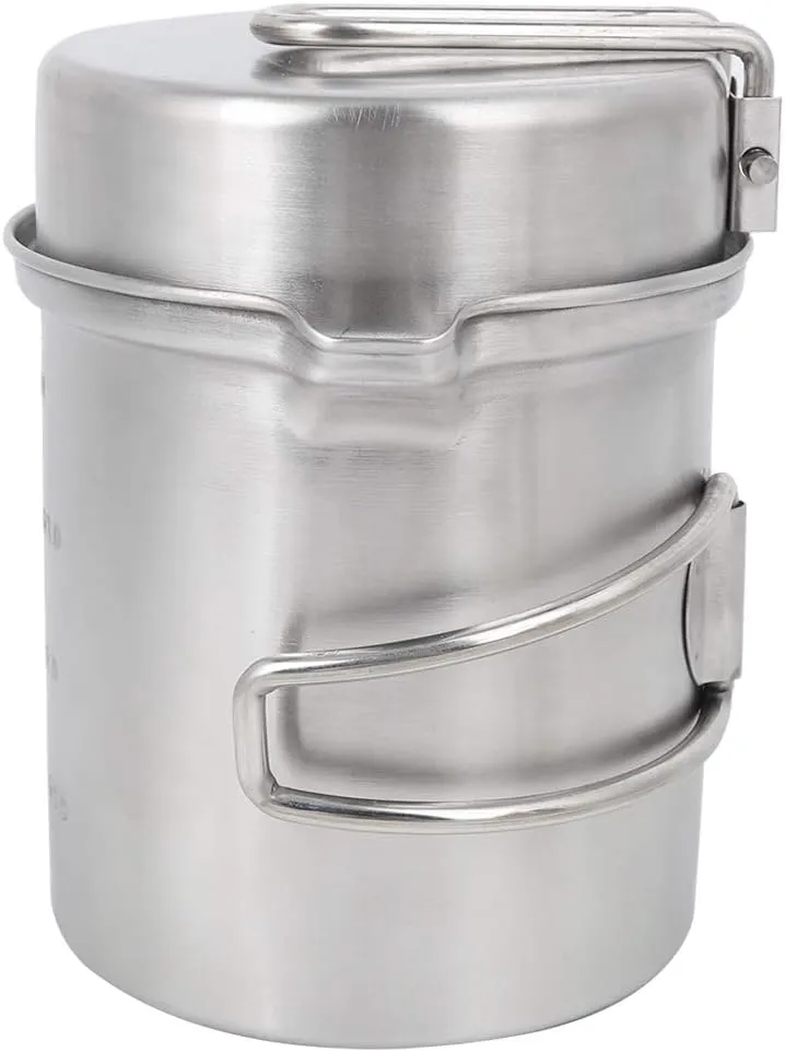 Outdoor Portable Stainless Steel Cookware Set for Camping Hiking, Compact Foldable Handle Storage Bag, Multi Functional for Cooking and Boiling