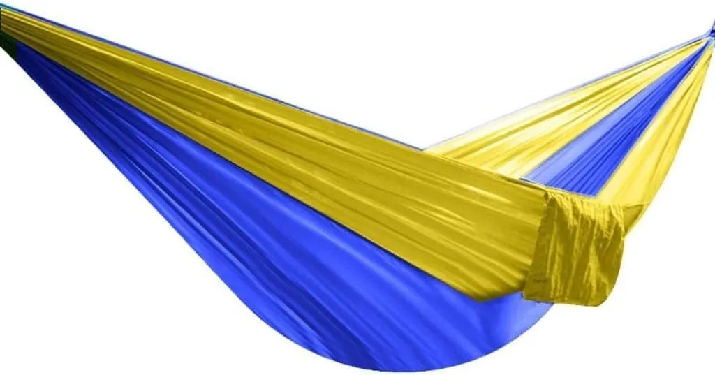 Outdoor Single and Double Folding Hammock Parachute Cloth Lightweight Wear Indoor Leisure Camping Backpack Hammock Chair, Blue
