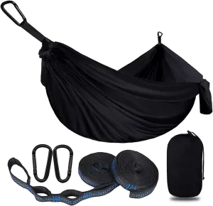 Outdoor Travel Hammock, Portable Camping Hammock, Double Hammock 200kg Load Capacity for Camping Hiking Backpacking,Black