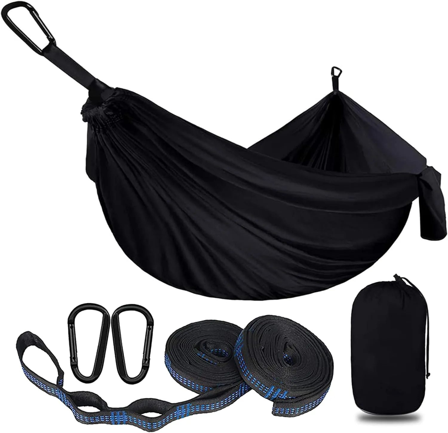 Outdoor Travel Hammock, Portable Camping Hammock, Double Hammock 200kg Load Capacity for Camping Hiking Backpacking,Black
