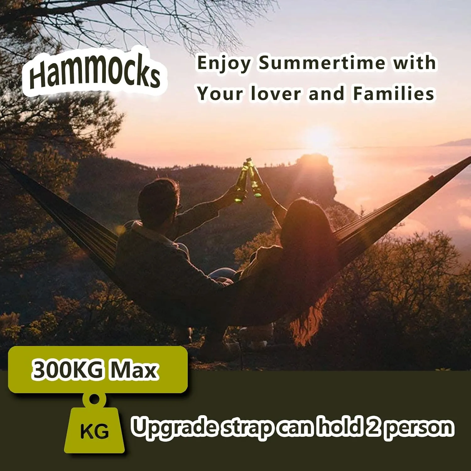 Outdoor Travel Hammock, Portable Camping Hammock, Double Hammock 200kg Load Capacity for Camping Hiking Backpacking,Dark Green