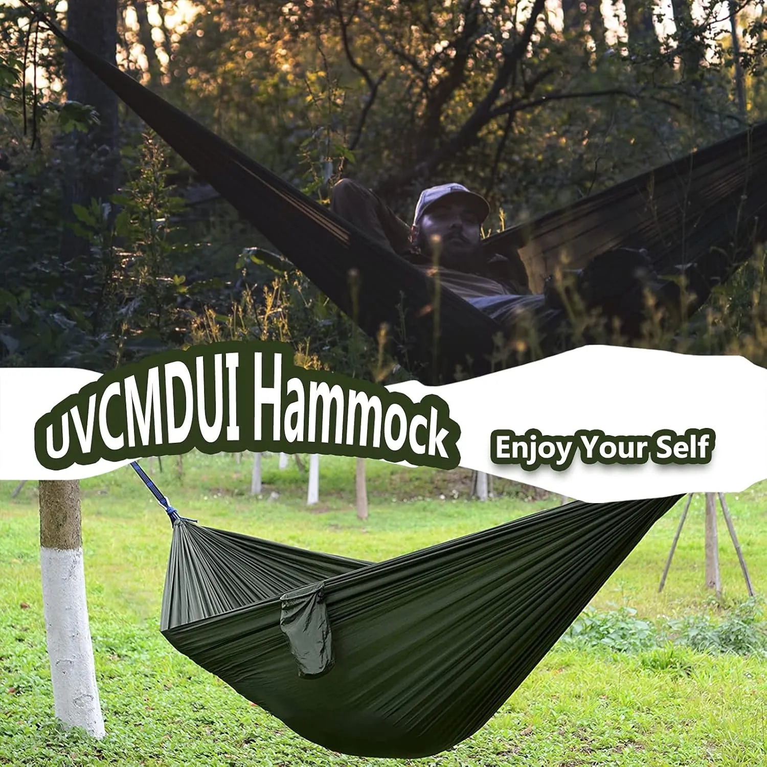 Outdoor Travel Hammock, Portable Camping Hammock, Double Hammock 200kg Load Capacity for Camping Hiking Backpacking,Dark Green
