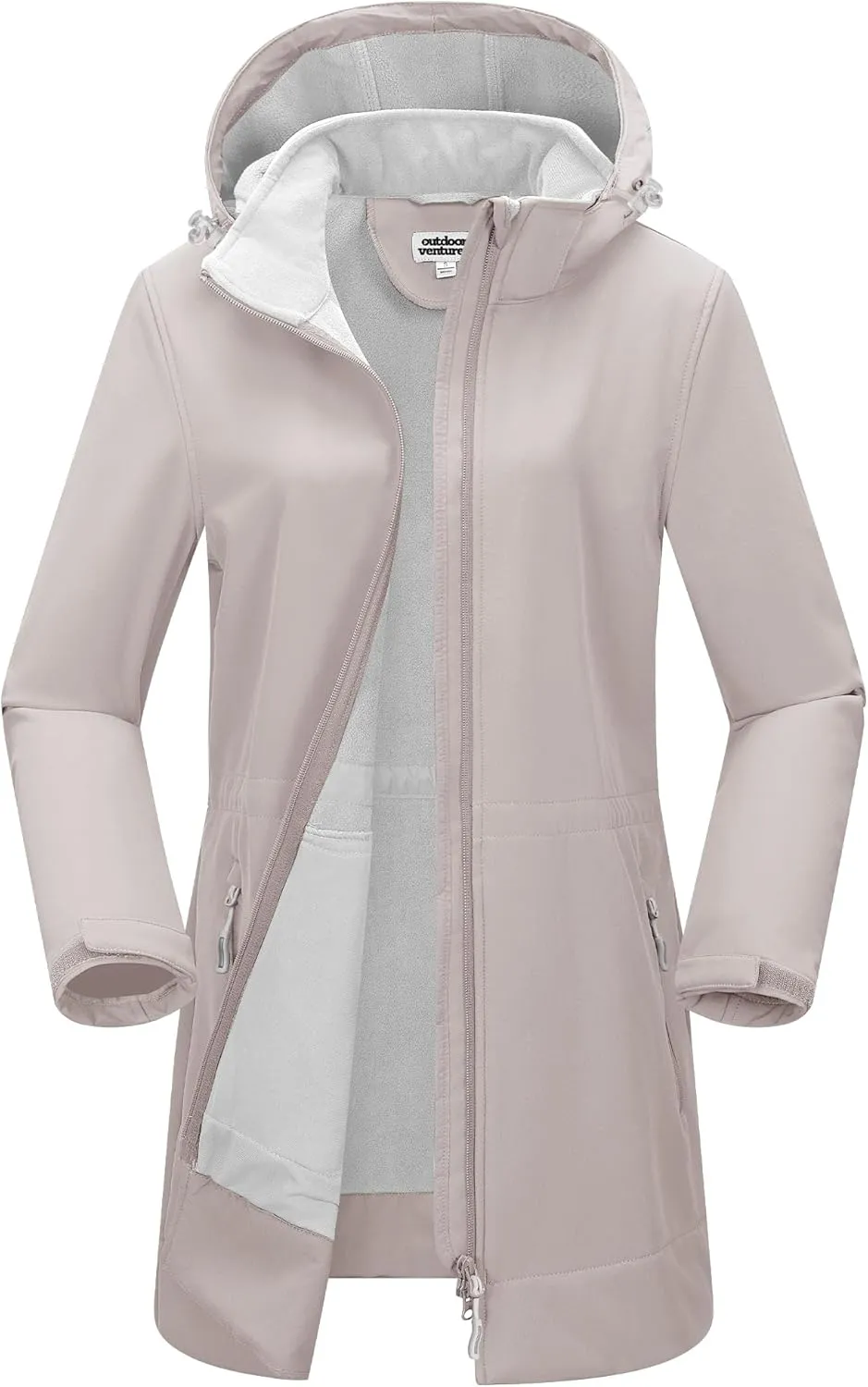 Outdoor Ventures Women's Softshell Jacket with Removable Hood Fleece Lined Windbreaker Insulated Long Warm Rain Jacket