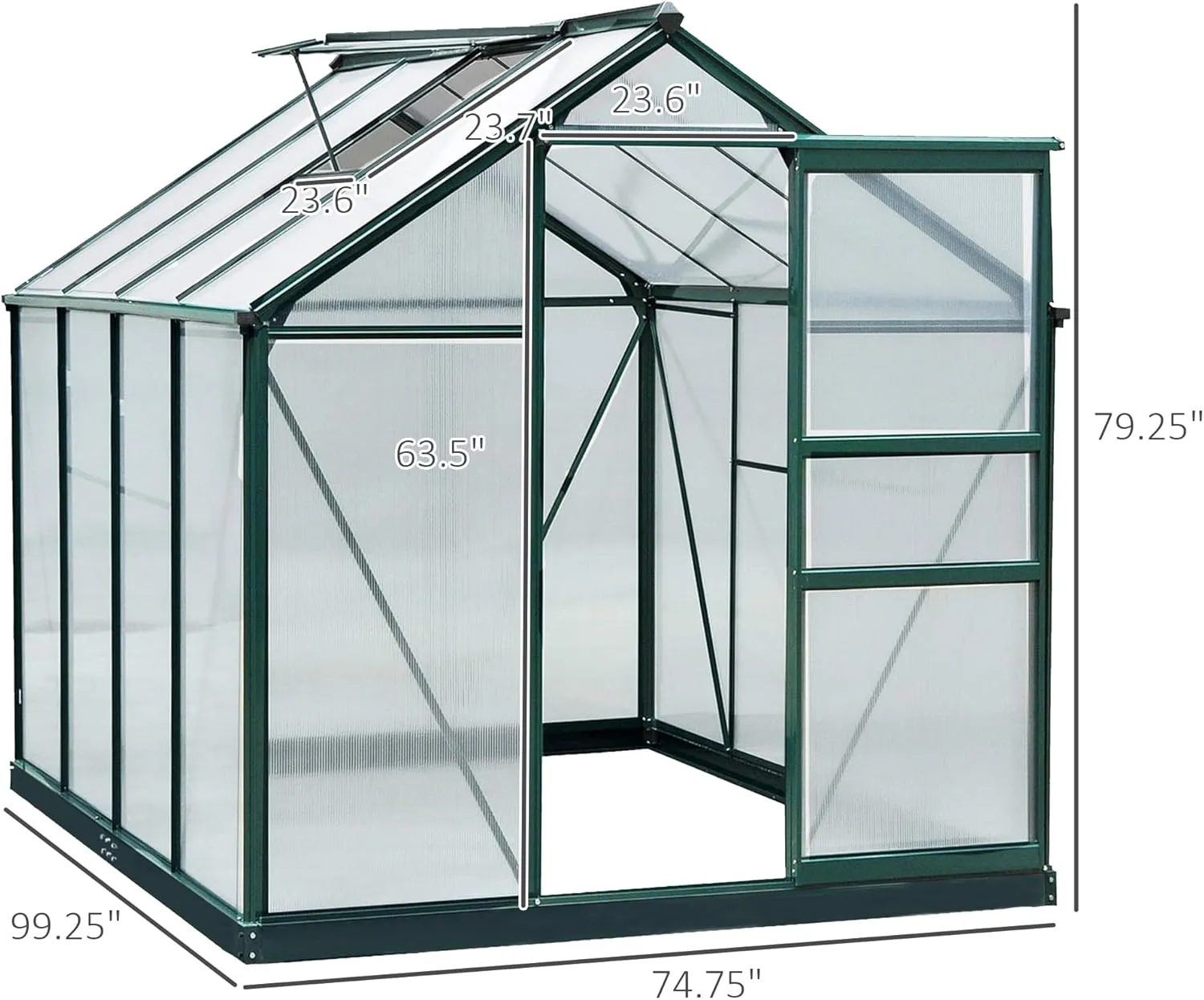 Outsunny 6' x 8' Greenhouse for Outdoors, Polycarbonate Greenhouse with Rain Gutter and Roof Vent, Aluminum Walk-in Green Houses for Outside for Patio Backyard Garden, Dark Green