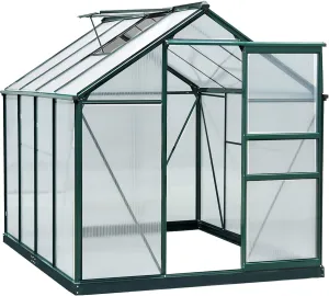 Outsunny 6' x 8' Greenhouse for Outdoors, Polycarbonate Greenhouse with Rain Gutter and Roof Vent, Aluminum Walk-in Green Houses for Outside for Patio Backyard Garden, Dark Green