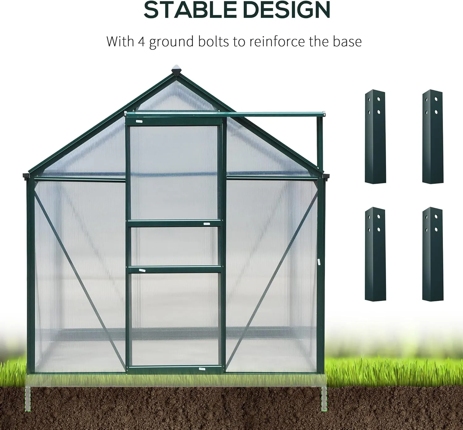 Outsunny 6' x 8' Greenhouse for Outdoors, Polycarbonate Greenhouse with Rain Gutter and Roof Vent, Aluminum Walk-in Green Houses for Outside for Patio Backyard Garden, Dark Green
