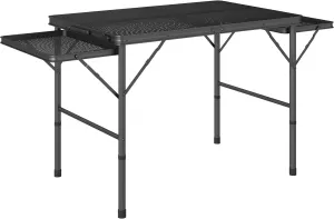 Outsunny Folding Grill Table, 4.5 ft Portable Camping Table with 2 Wing Panels, Height Adjustable Metal Outdoor Table with Mesh Desktop for Picnic, Beach, BBQ, Party, Black