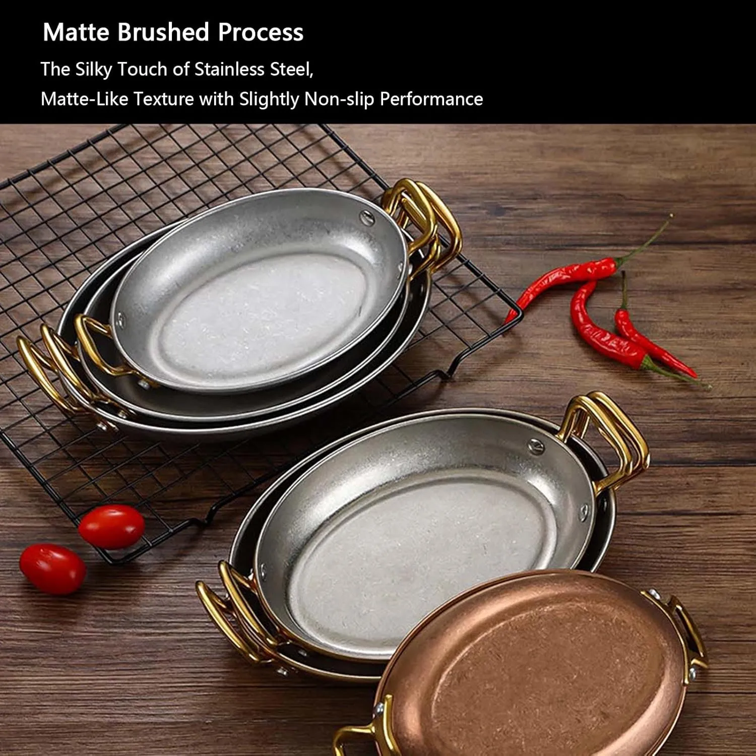 Oval Spanish Paella Pan, Nonstick Stainless Steel Skillet, Riveted Handles, Dishwasher-Safe, Paella Cookware for Homes or Restaurants,Retro Silver