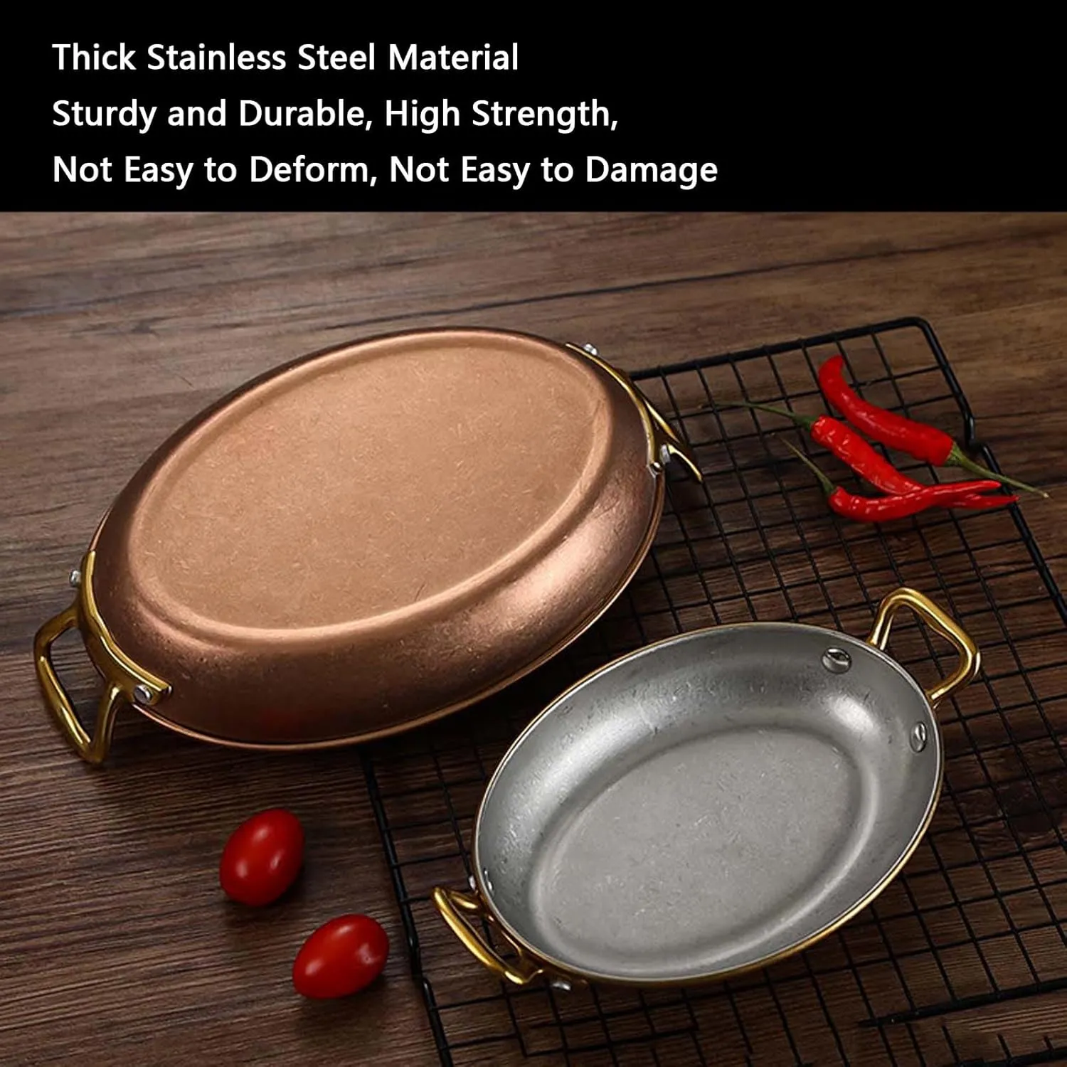 Oval Spanish Paella Pan, Nonstick Stainless Steel Skillet, Riveted Handles, Dishwasher-Safe, Paella Cookware for Homes or Restaurants,Retro Silver