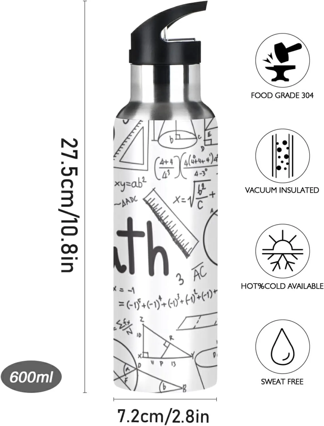 Oyihfvs Sports Stainless Steel Water Bottle 20 Oz, with Straw Lid Vacuum Insulated Leakproof Thermo Flask, Great for Fitness Outdoor
