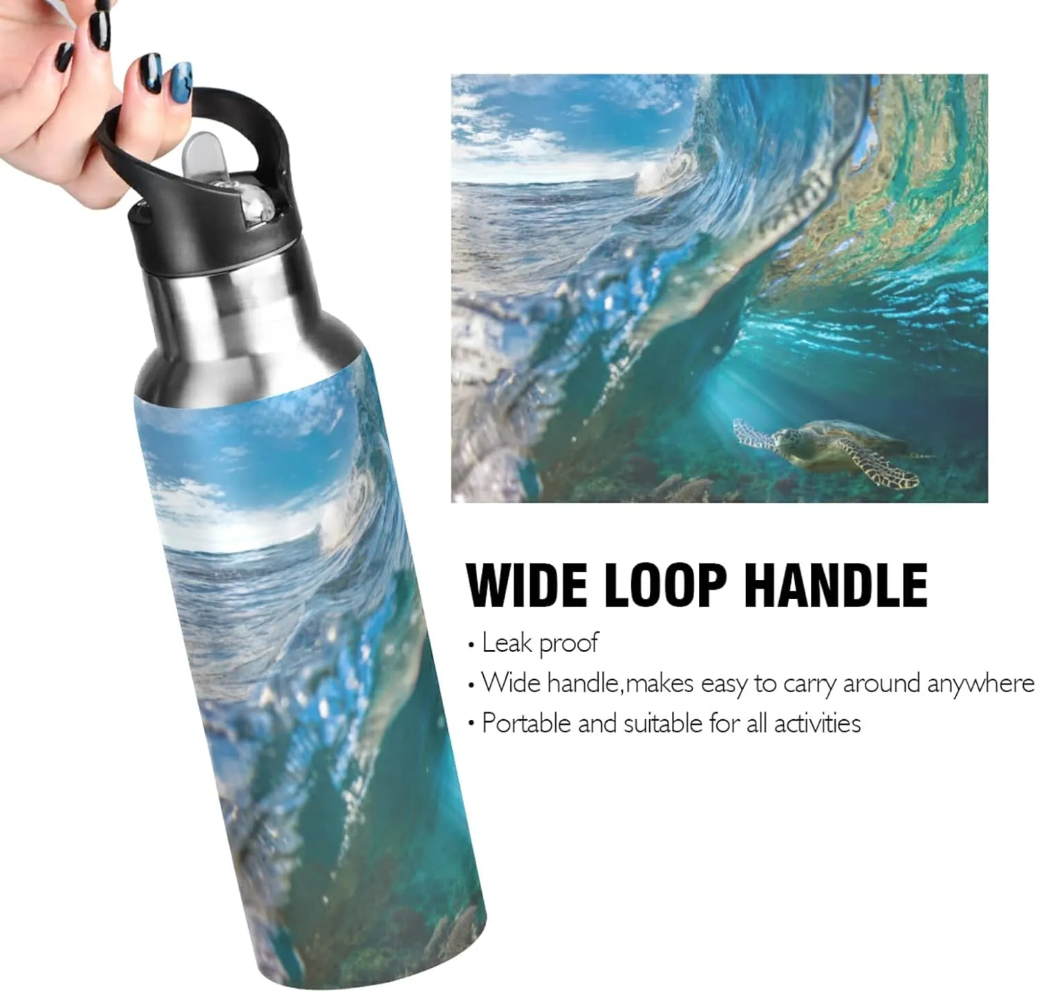 Oyihfvs Sports Stainless Steel Water Bottle 20 Oz, with Straw Lid Vacuum Insulated Leakproof Thermo Flask, Great for Fitness Outdoor