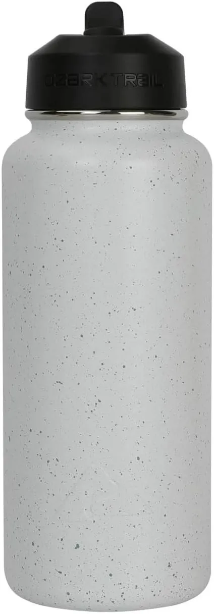 Ozark Trail 32 fl oz Insulated Stainless Steel Wide Mouth Water Bottle, Loop Handle, Flip Lid (White Speckled)