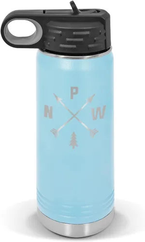 Pacific Northwest PNW Water Bottle 20 oz - Laser Engraved w/Flip Top Removable Straw - Polar Camel - Stainless - Vacuum Insulated - Drinkware - Hiking Camp Hike Camping Explore Wild