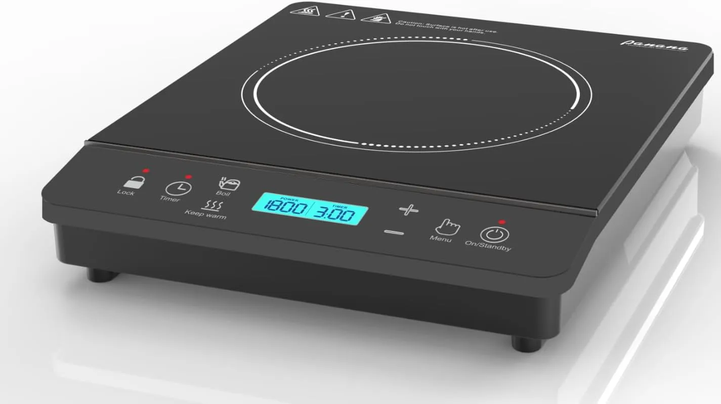 Panana Portable Induction Cooktop, 1800 Watts Induction Burner with LCD Sensor Touch, Induction Hot Plate with Safety Shutoff Function for Cooking, Single (BLUE LCD Dispaly - Silver)