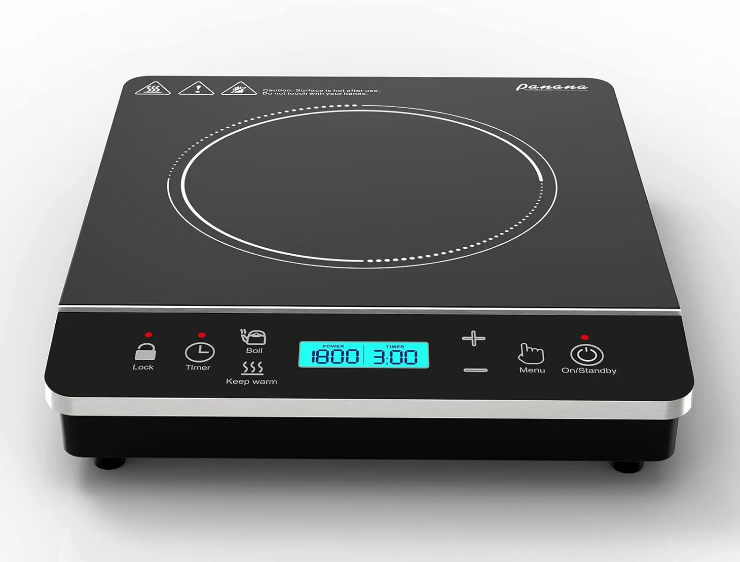 Panana Portable Induction Cooktop, 1800 Watts Induction Burner with LCD Sensor Touch, Induction Hot Plate with Safety Shutoff Function for Cooking, Single (BLUE LCD Dispaly - Silver)