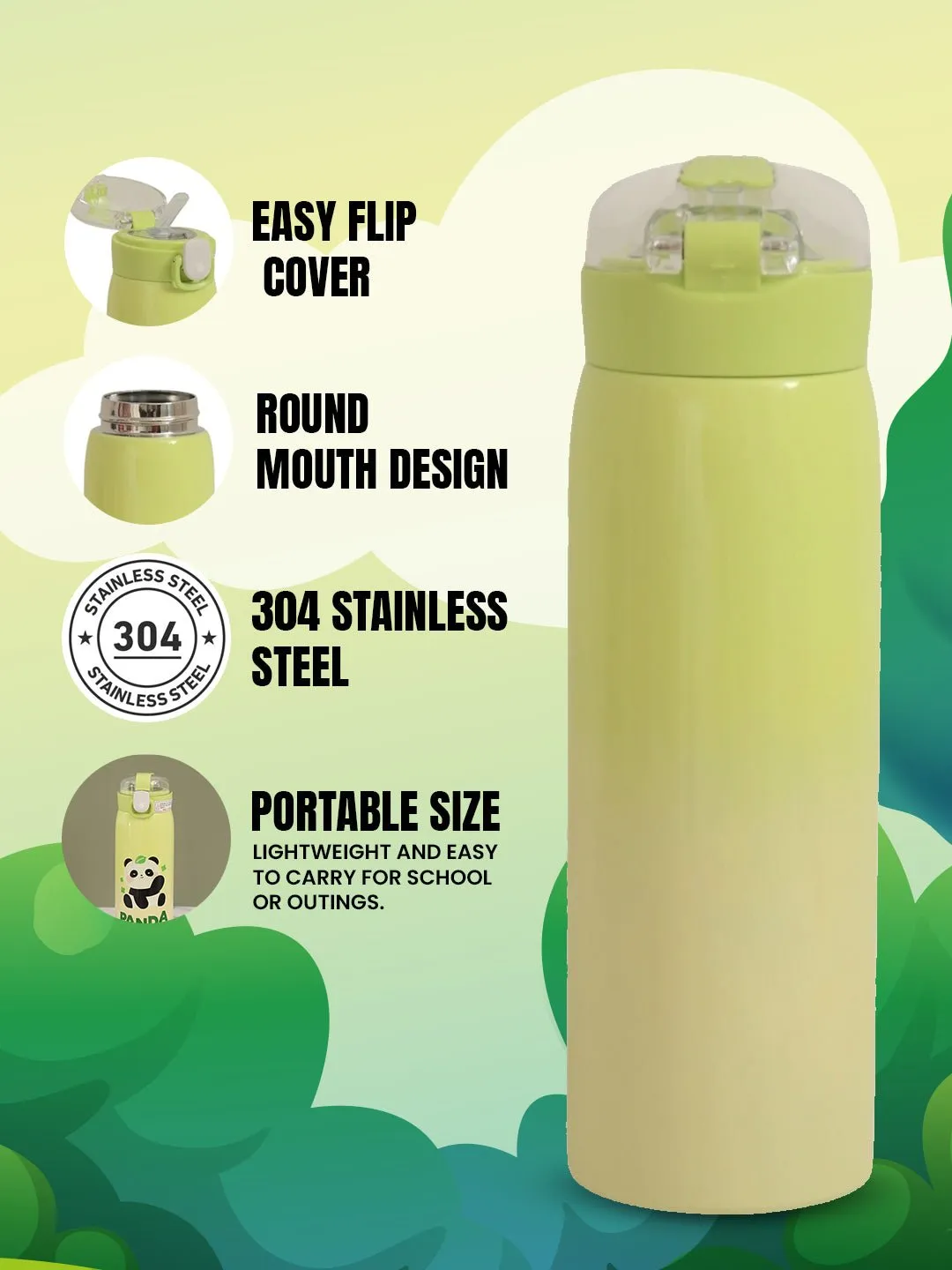 Panda-Themed Boys' Insulated Hot & Cold Stainless Steel Sipper Bottle- 500 ML