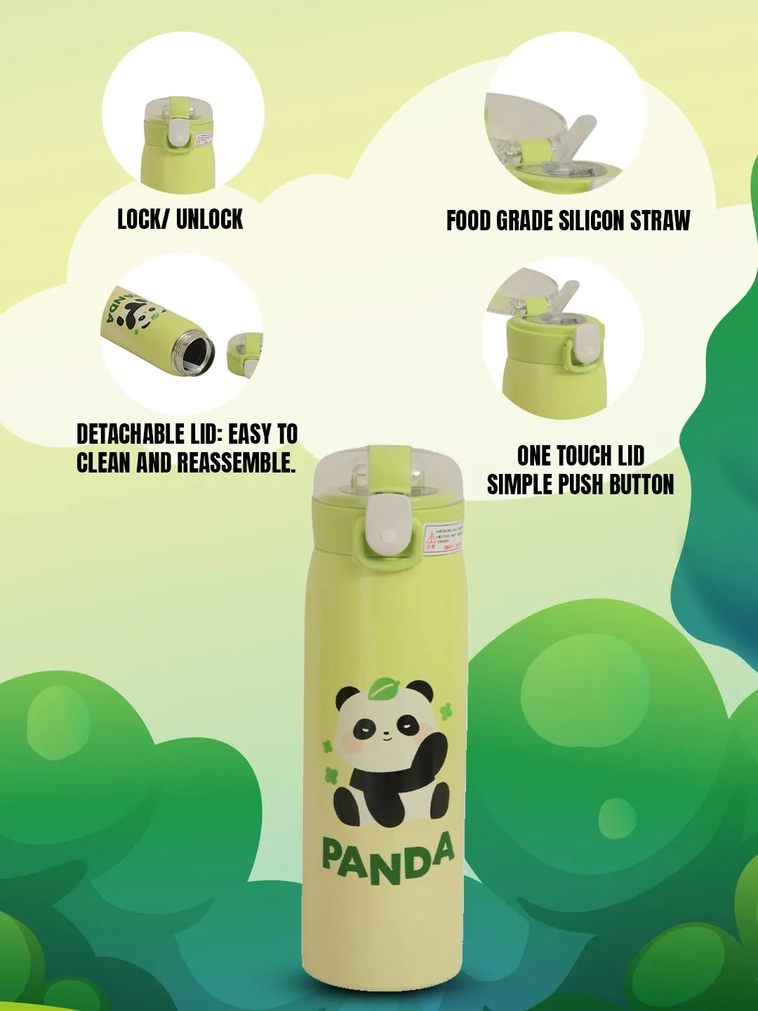 Panda-Themed Boys' Insulated Hot & Cold Stainless Steel Sipper Bottle- 500 ML