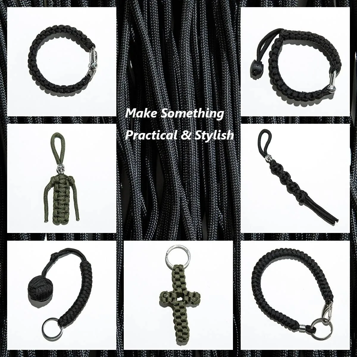 Paracord 550 on Spool Black, 500FT Bulk Mil-Spec, 100% Nylon Rope in Survival Gear and Equipment, Heavy Duty Rope for Bracelet, Leashes, Lanyards and Camping (Black, 500FT. Wound ON Spool)