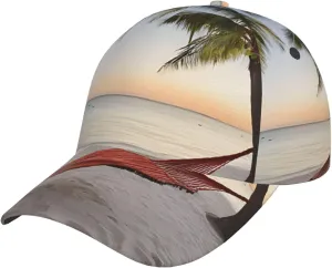 (Paradise Beach with Hammock Coconut Palm Trees) Unisex Adjustable Baseball Cap Casual Sports Hat with Breathable Design for Men Women Black