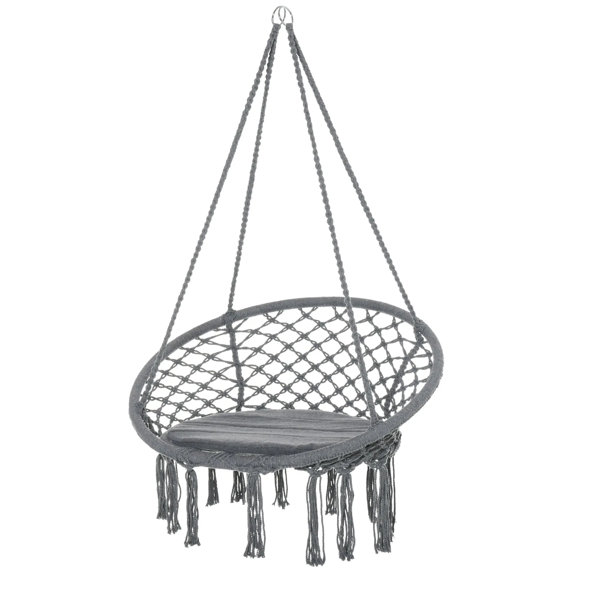 Patio Hammock Chair, Hanging Rope Hammock Swing for Indoor & Outdoor Use with Backrest, Cotton-Polyester Blend Dark Grey