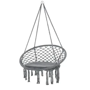 Patio Hammock Chair, Hanging Rope Hammock Swing for Indoor & Outdoor Use with Backrest, Cotton-Polyester Blend Dark Grey