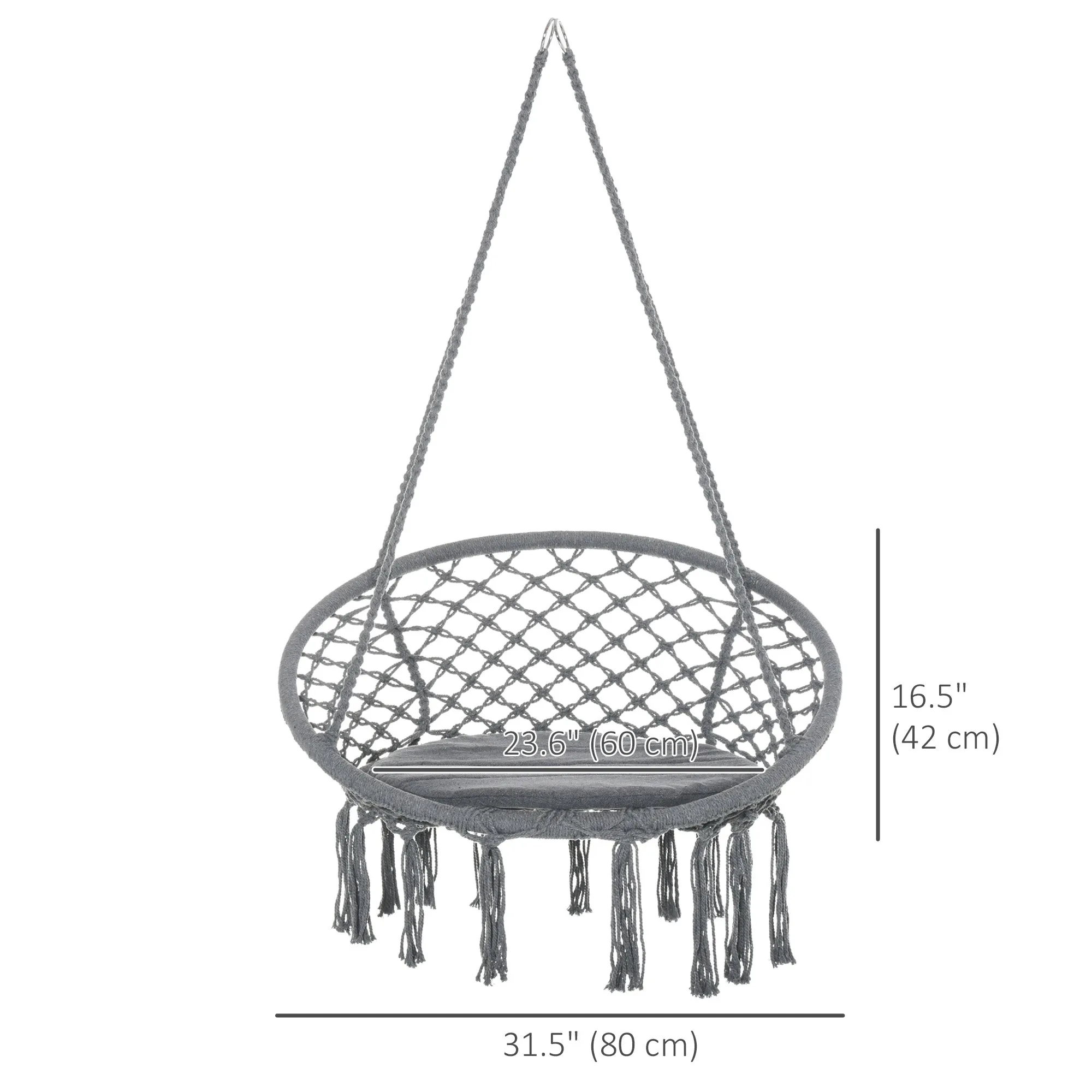 Patio Hammock Chair, Hanging Rope Hammock Swing for Indoor & Outdoor Use with Backrest, Cotton-Polyester Blend Dark Grey