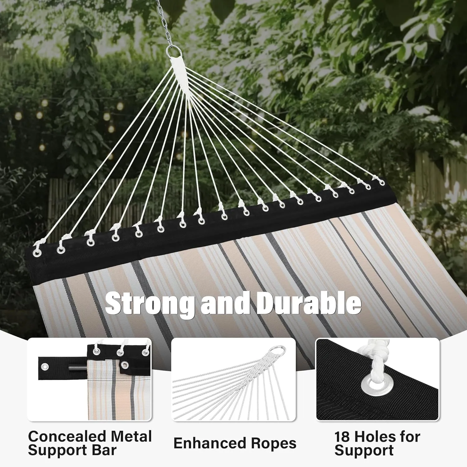 Patio Watcher 13 FT Quick Dry Textilene Hammock - Outdoor Double Hammock - Heavy Duty for Outside - 450 lbs Capacity - Beige Black