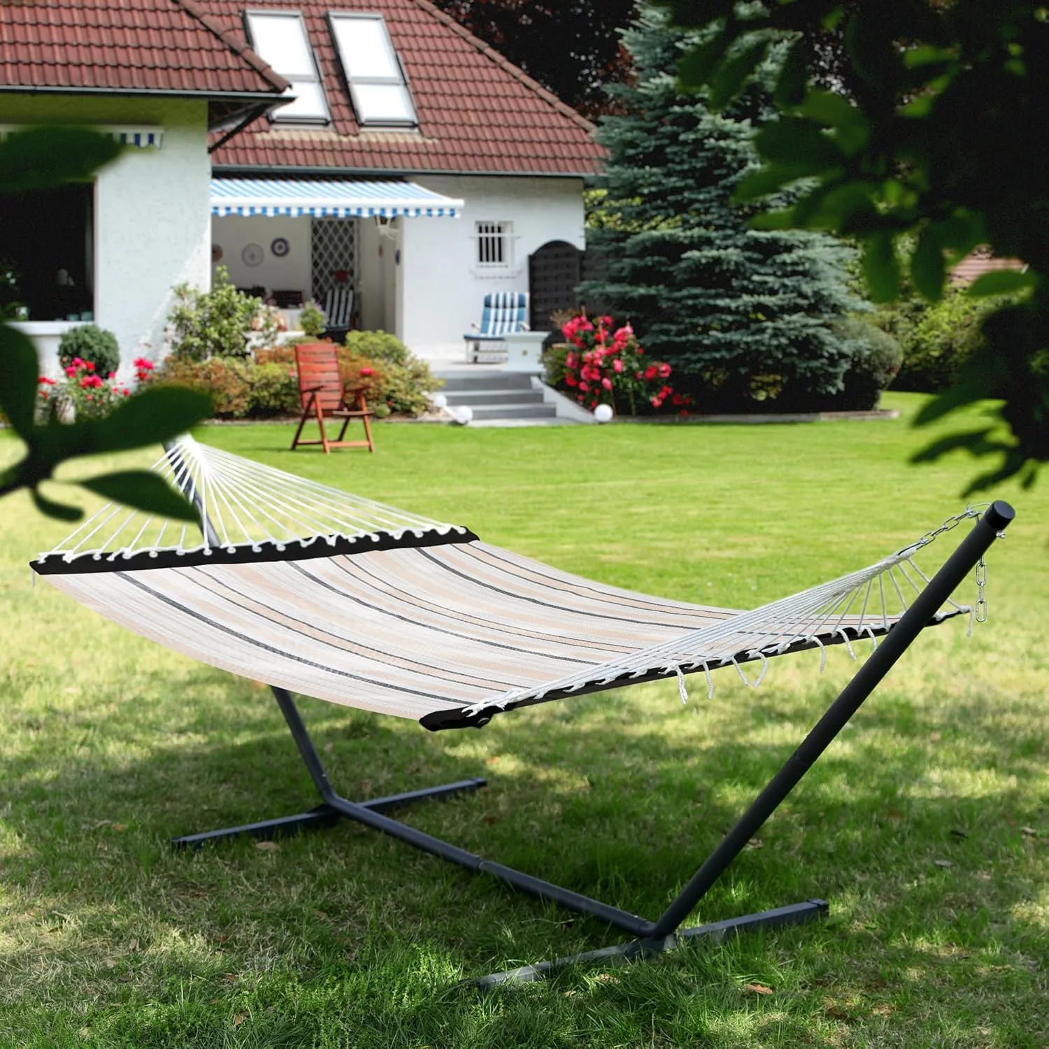 Patio Watcher 13 FT Quick Dry Textilene Hammock - Outdoor Double Hammock - Heavy Duty for Outside - 450 lbs Capacity - Beige Black