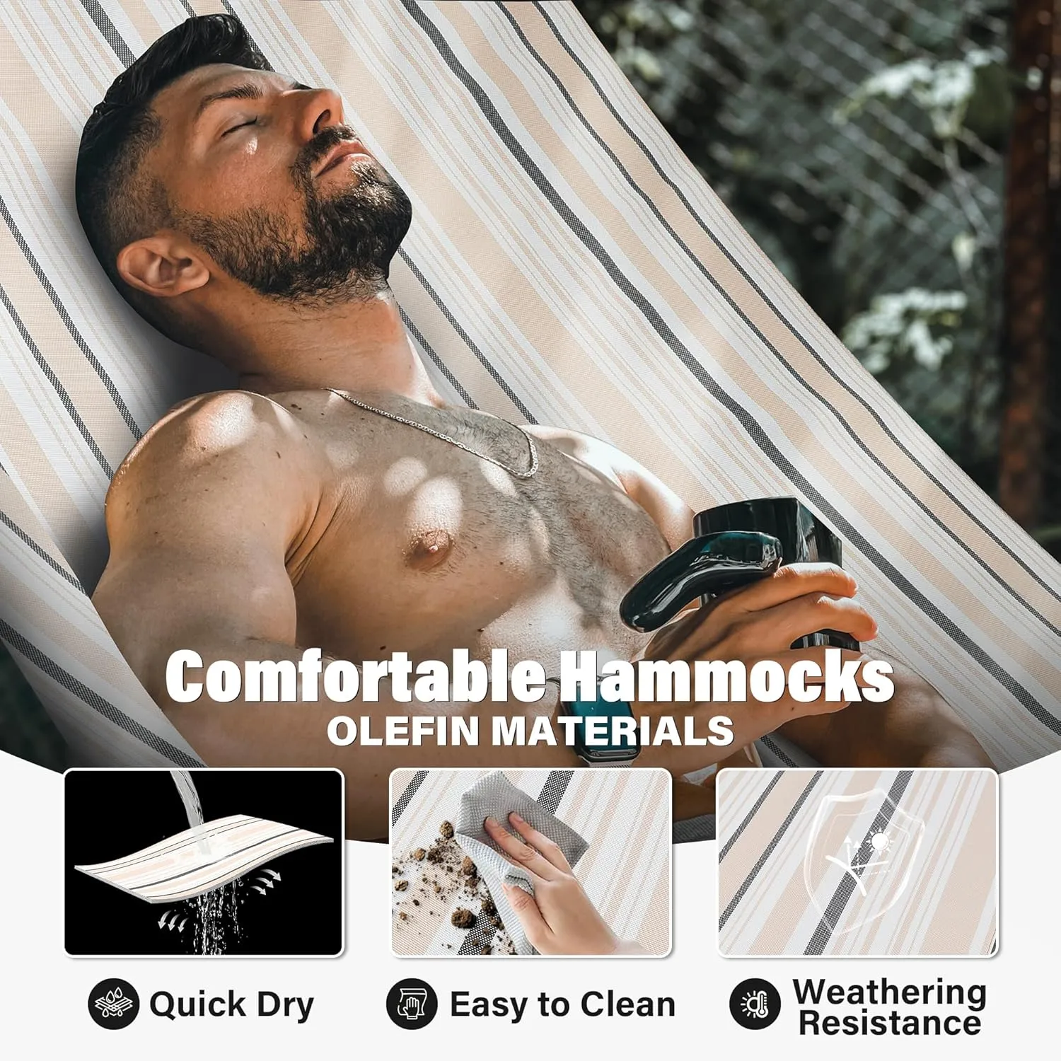 Patio Watcher 13 FT Quick Dry Textilene Hammock - Outdoor Double Hammock - Heavy Duty for Outside - 450 lbs Capacity - Beige Black