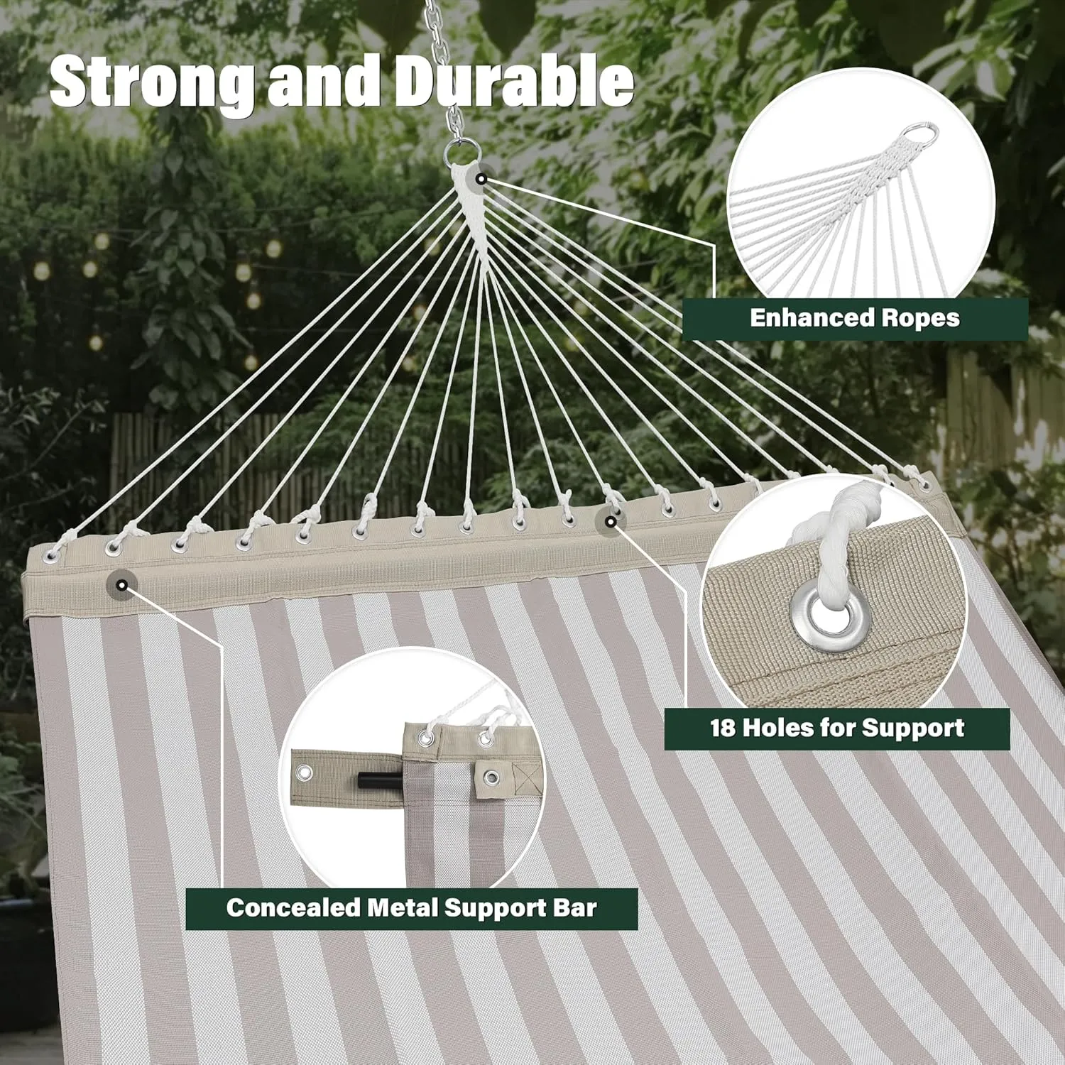 Patio Watcher 13 FT Quick Dry Textilene Hammock - Outdoor Double Hammock - Heavy Duty for Outside - 450 lbs Capacity - Beige White