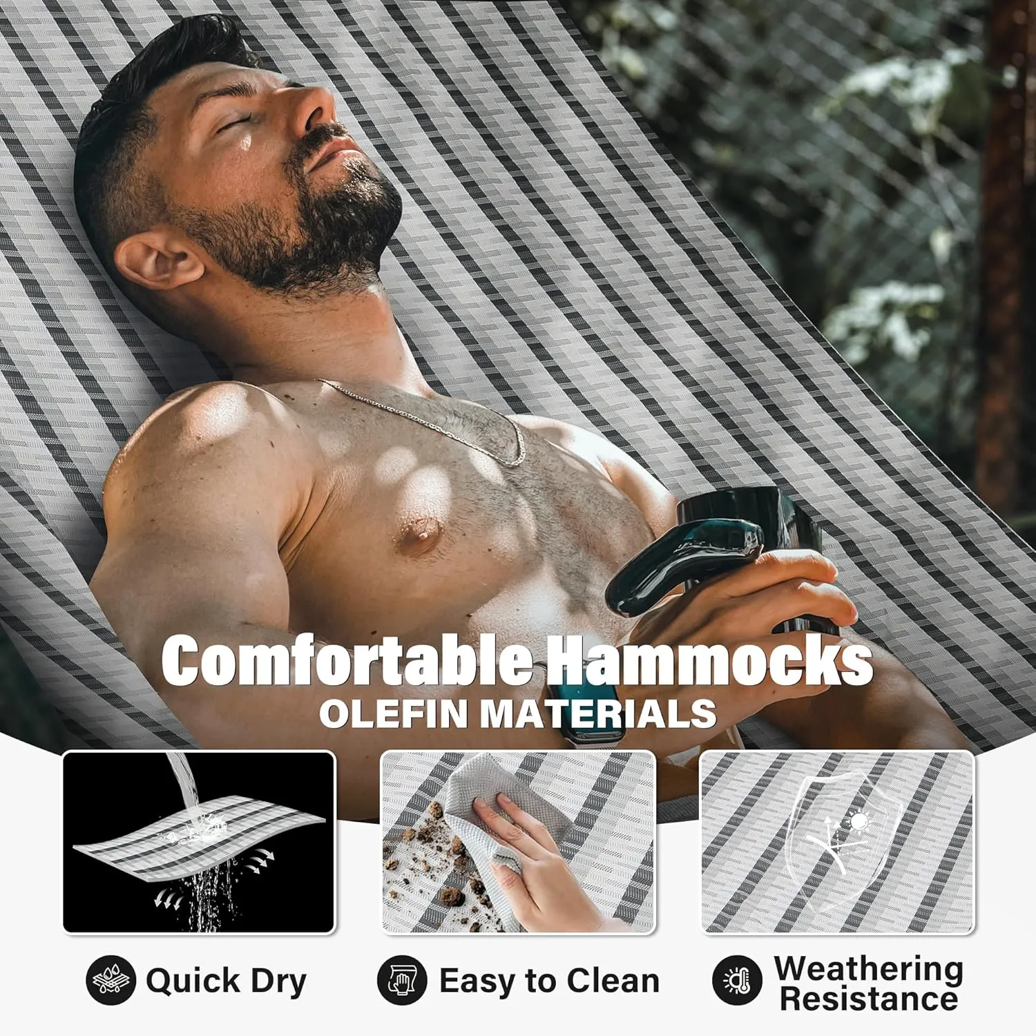 Patio Watcher 13 FT Quick Dry Textilene Hammock - Outdoor Double Hammock - Heavy Duty for Outside - 450 lbs Capacity - Grey Plaid