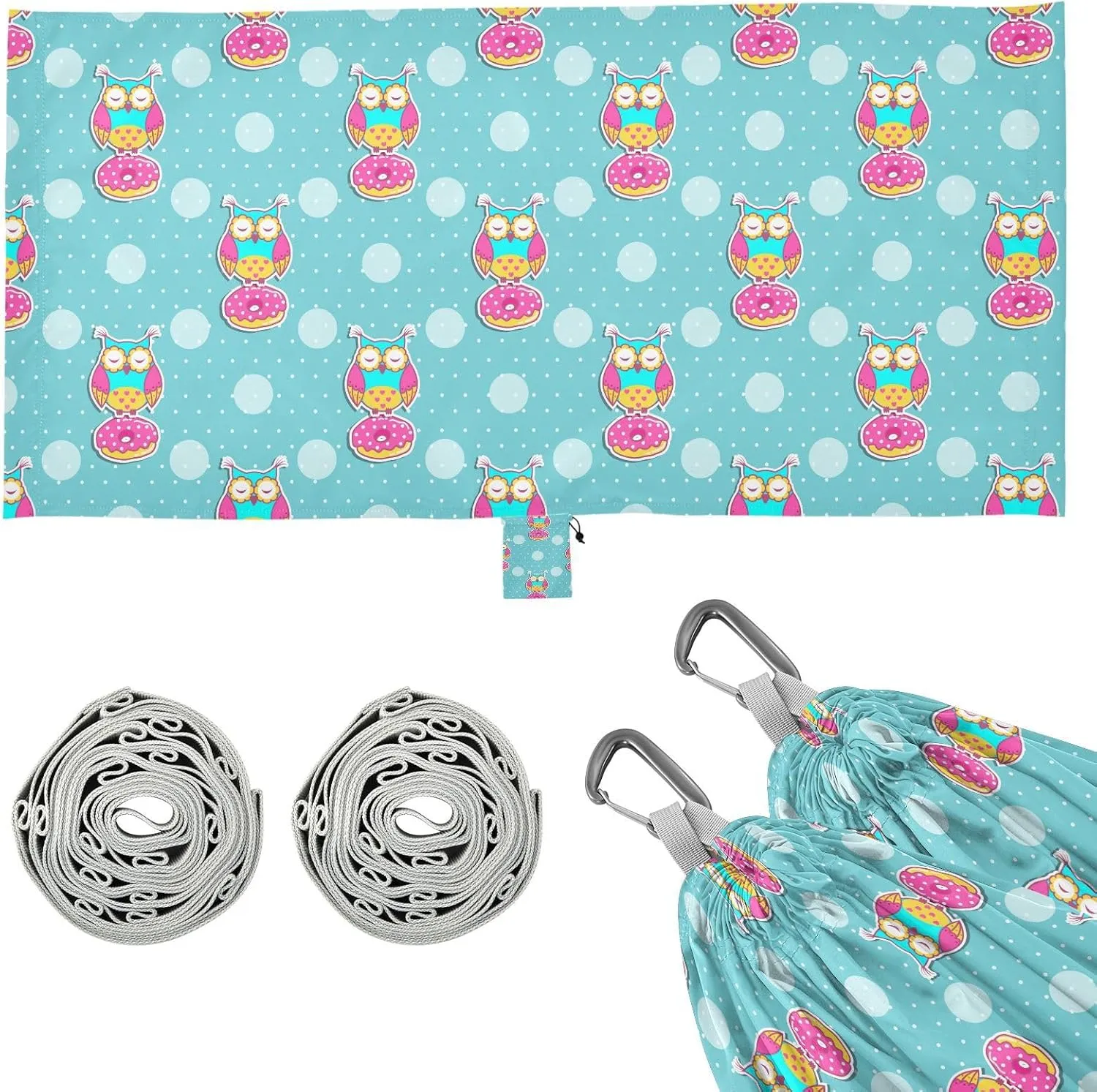 Pattern with Owls and Cakes Camping Hammock with Tree Straps, Portable Lightweight Parachute Hammocks Camping Accessories Gear for Indoor Outdoor Backpacking Travel Hiking Beach