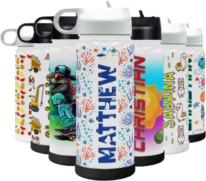 Personalized Children Water Bottle with Lid and Protective Silicone Boot Custom Coral Reef 18 oz Modern Insulated Stainless Steel for Boys and Girls