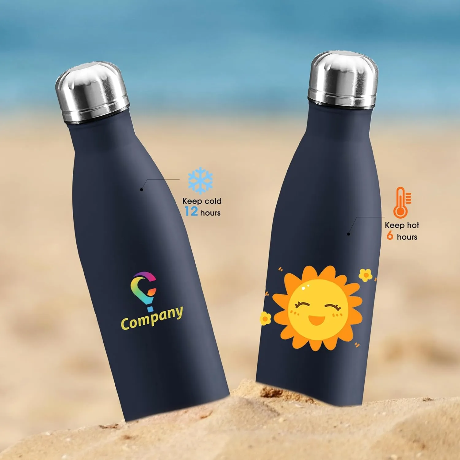 Personalized Custom Water Bottle Print in USA 17oz Stainless Steel Double Wall Leakproof Cups With Colorful Text Logo for Sports Outdoors