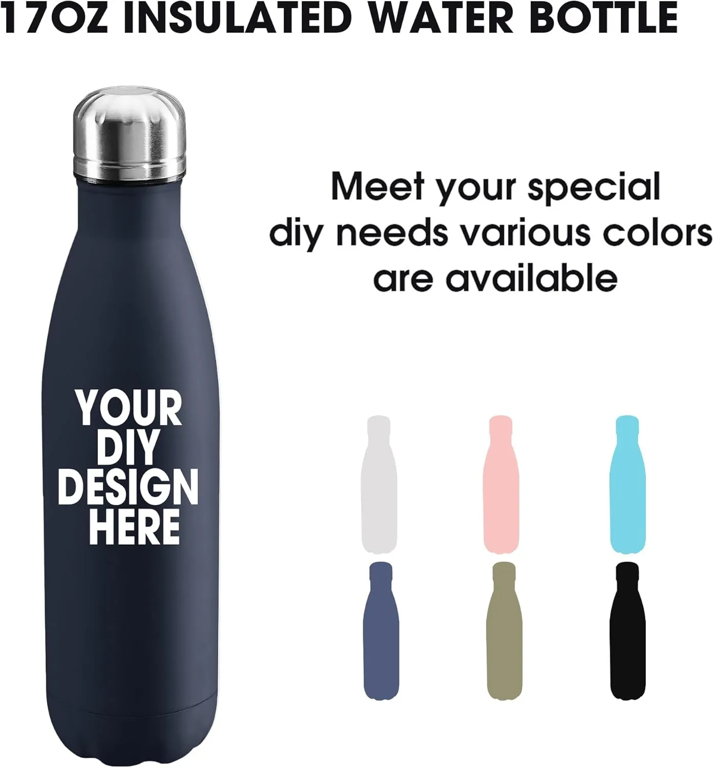 Personalized Custom Water Bottle Print in USA 17oz Stainless Steel Double Wall Leakproof Cups With Colorful Text Logo for Sports Outdoors