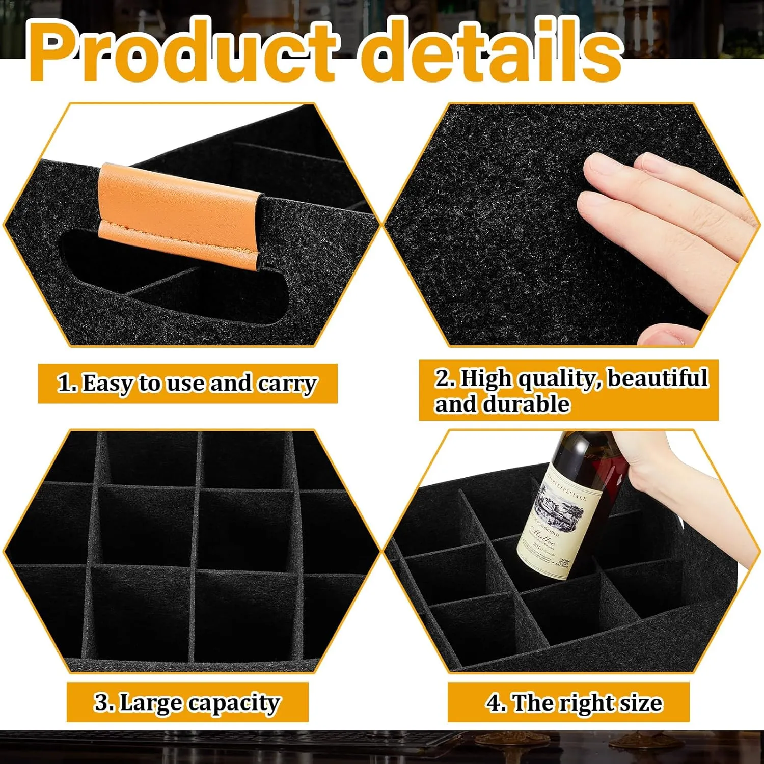 Peryiter 2 Pcs 12 Bottles Wine Carrier Tote 14.6 x 12.6 x 10.6 Inch Insulated Thermal Padded Wine Tote Bag Reusable Glasses Liquor Bottle Storage Collapsible Ratafia Travel Case for Party (Black)