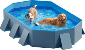 Peteast Foldable Dog Pool with Sturdy Square Design, Durable 82" Lx46 Wx12 D Extra Large Portable Pet Bathtub with Reinforced Sidewalls for Stability, Ideal for Indoor & Outdoor Use (Blue&Dark Gray)