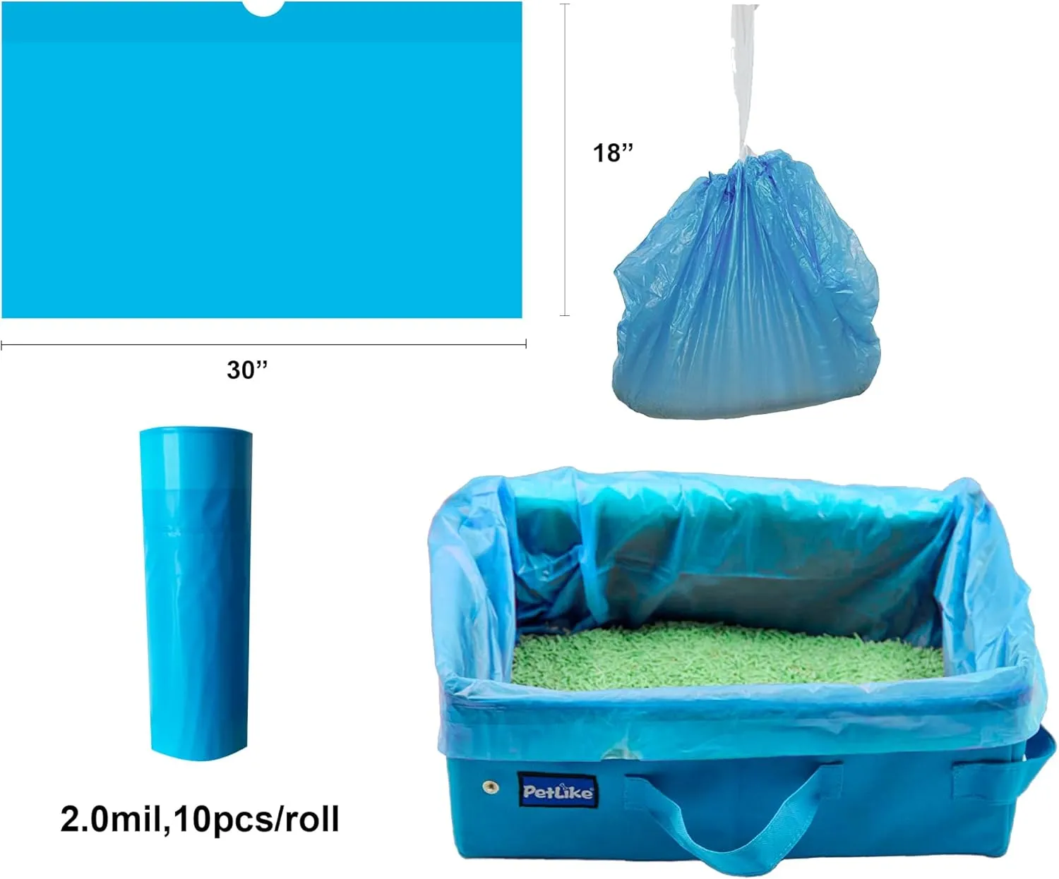 PetLike Travel Cat Litter Box, Leak-Proof Portable Litter Box, Collapsible Toilet Tray Carrier for Small Medium Cats (Aqua Litter Box Liners, Medium)