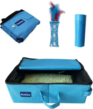 PetLike Travel Cat Litter Box, Leak-Proof Portable Litter Box, Collapsible Toilet Tray Carrier for Small Medium Cats (Aqua Litter Box Liners, Medium)