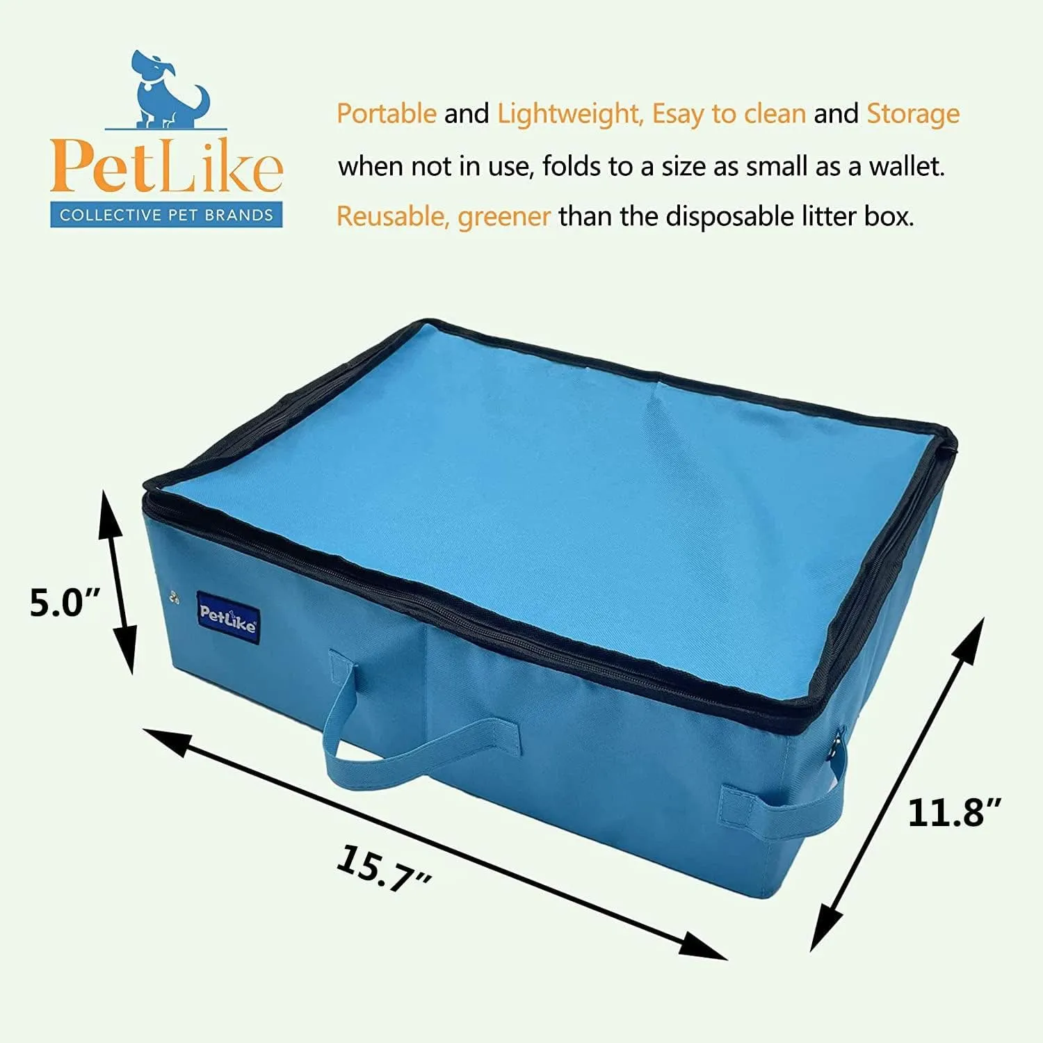 PetLike Travel Cat Litter Box, Leak-Proof Portable Litter Box, Collapsible Toilet Tray Carrier for Small Medium Cats (Aqua Litter Box Liners, Medium)